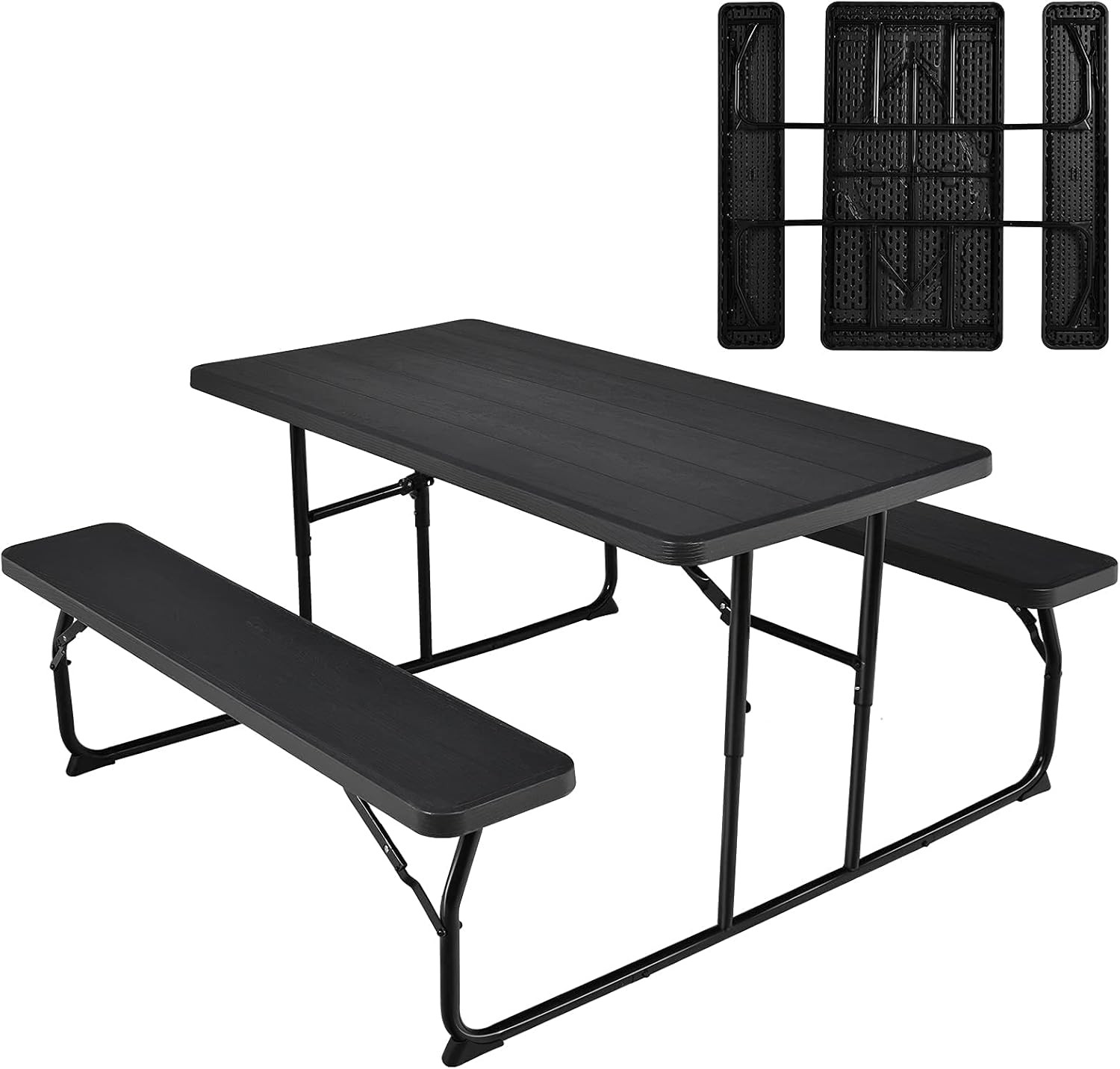 Folding Picnic Table Bench Set, Outdoor Dining Table Set, Large Camping Table fo