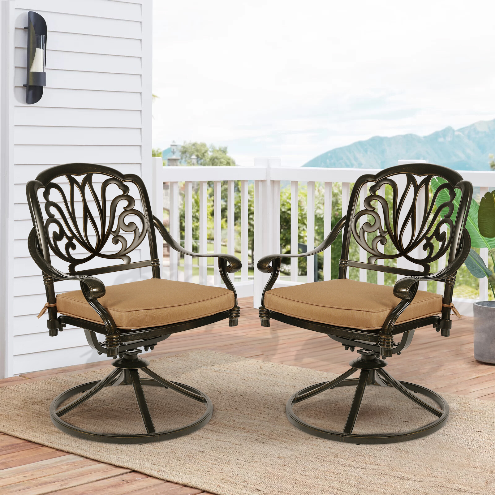 Outdoor Patio Dining Chair Set of 2 Swivel Rocker Bistro Furniture Set W/Cushion