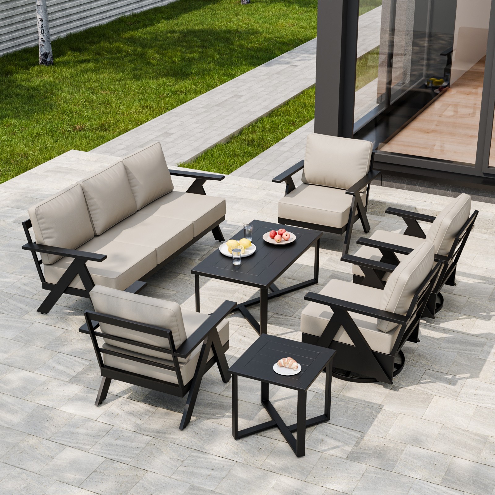 EAGLE PEAK Urban Slate 7 Piece Modern Outdoor Patio Furniture Set