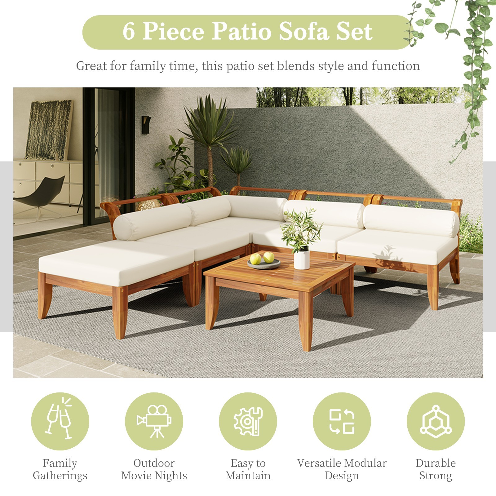 6-Piece Acacia Wood Patio Sectional