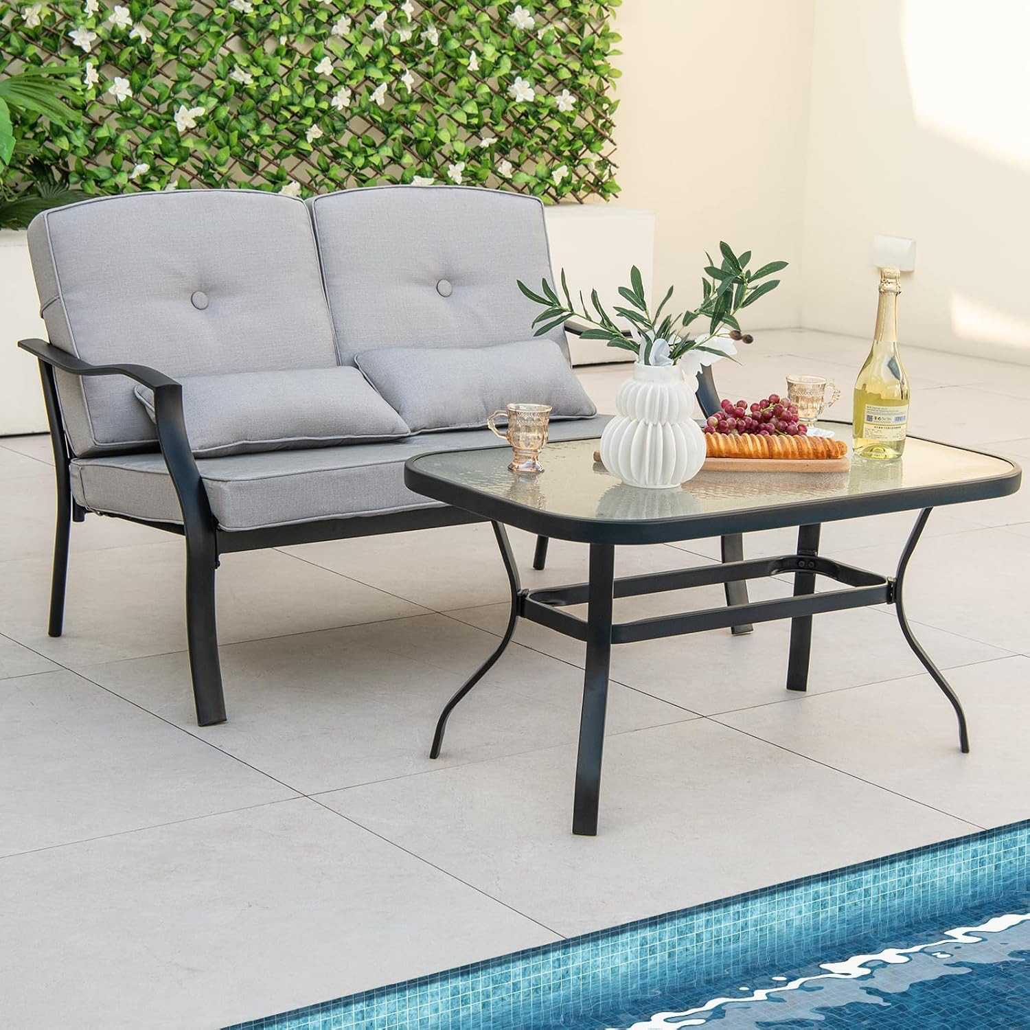 2 Piece Patio Furniture Set, Outdoor Loveseat Chair Set with Seat Back Cushions