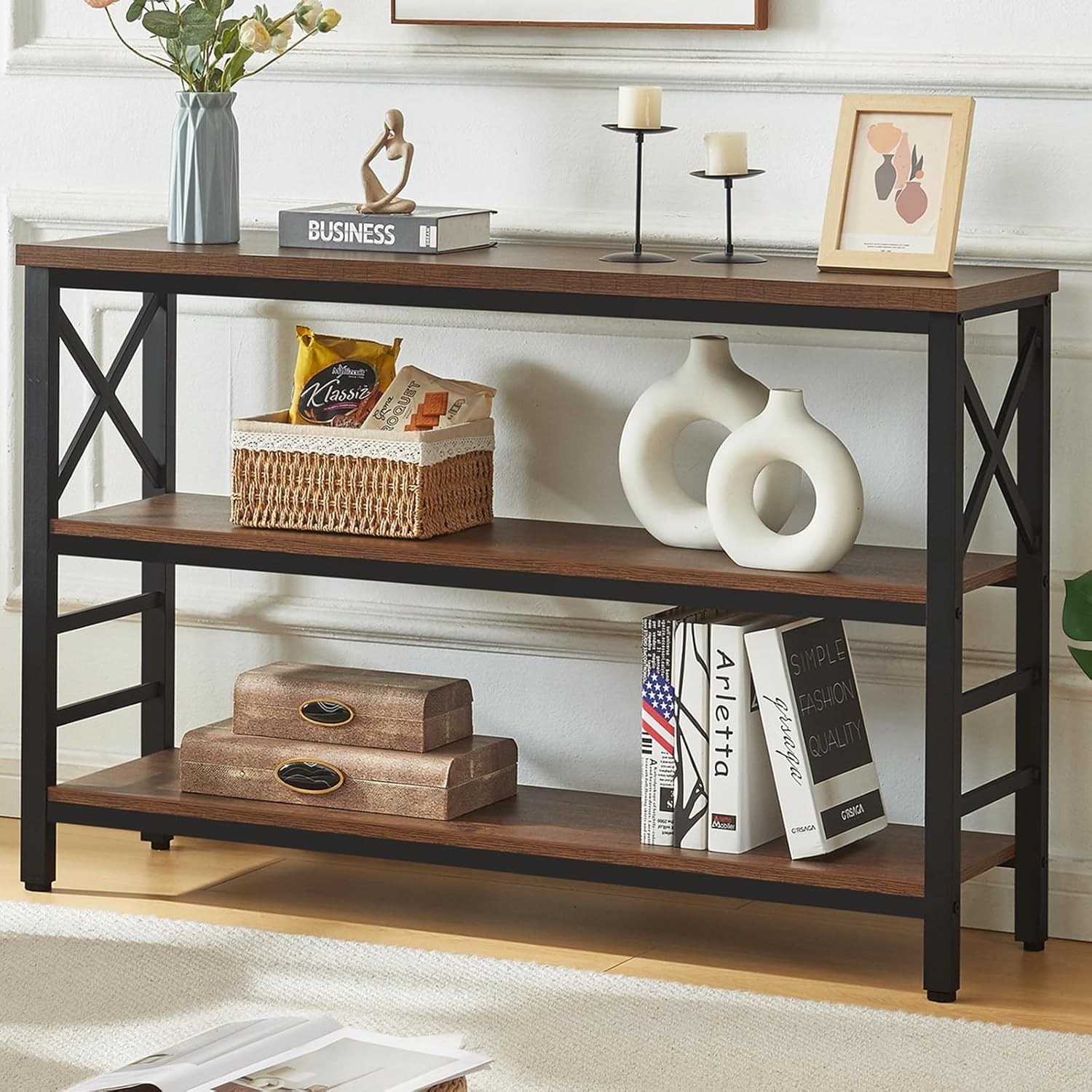 Sofa Table,Industrial Console Table with Stora,Entryway Table