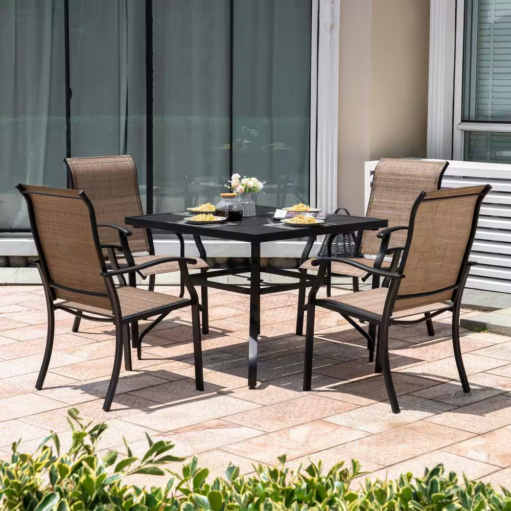 5-Pieces Rust-Free Metal Outdoor Patio Dining Set 4 Dining Chairs/Dining Table