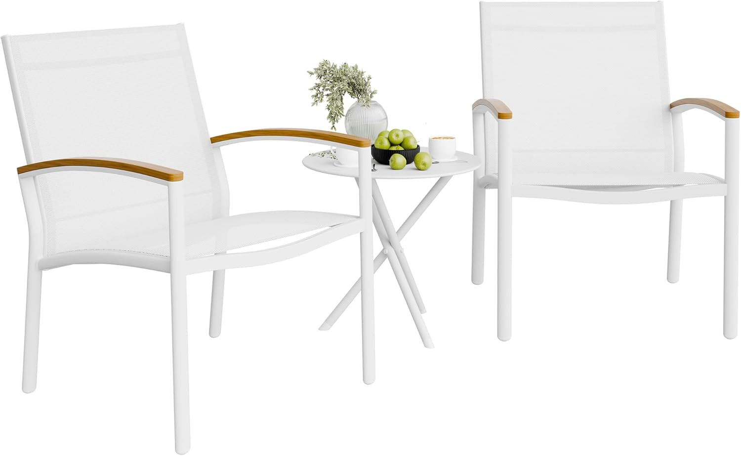 3-Piece Outdoor Bistro Set with Textilene Chairs and Table for Small Spaces