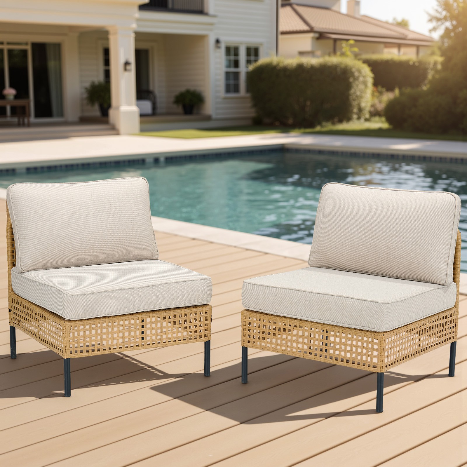 Outdoor Wicker Sectional Sofa Set with Beige Cushions