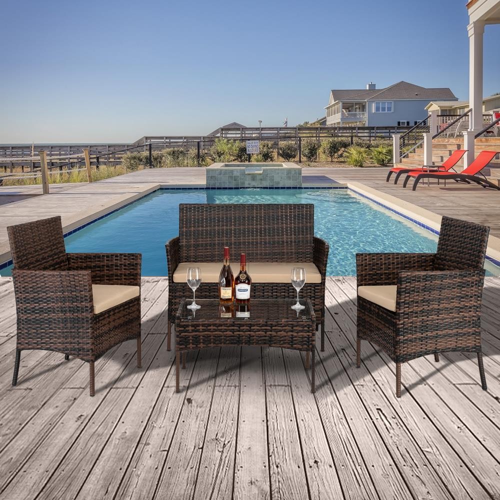8 Pcs Outdoor Patio Lawn Sofa Set with Cushions Rattan Wicker Furniture Table