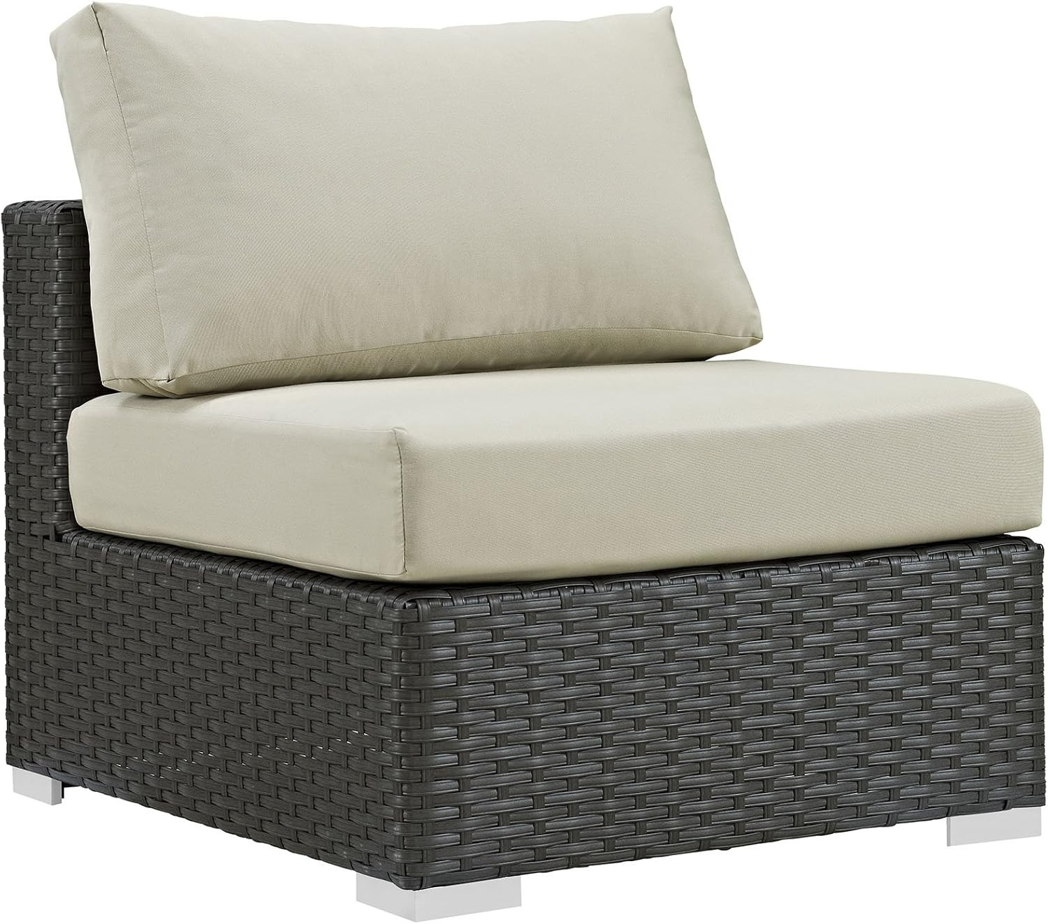 Sojourn Beige Wicker Rattan Outdoor Coffee Table & Armless Chair Set