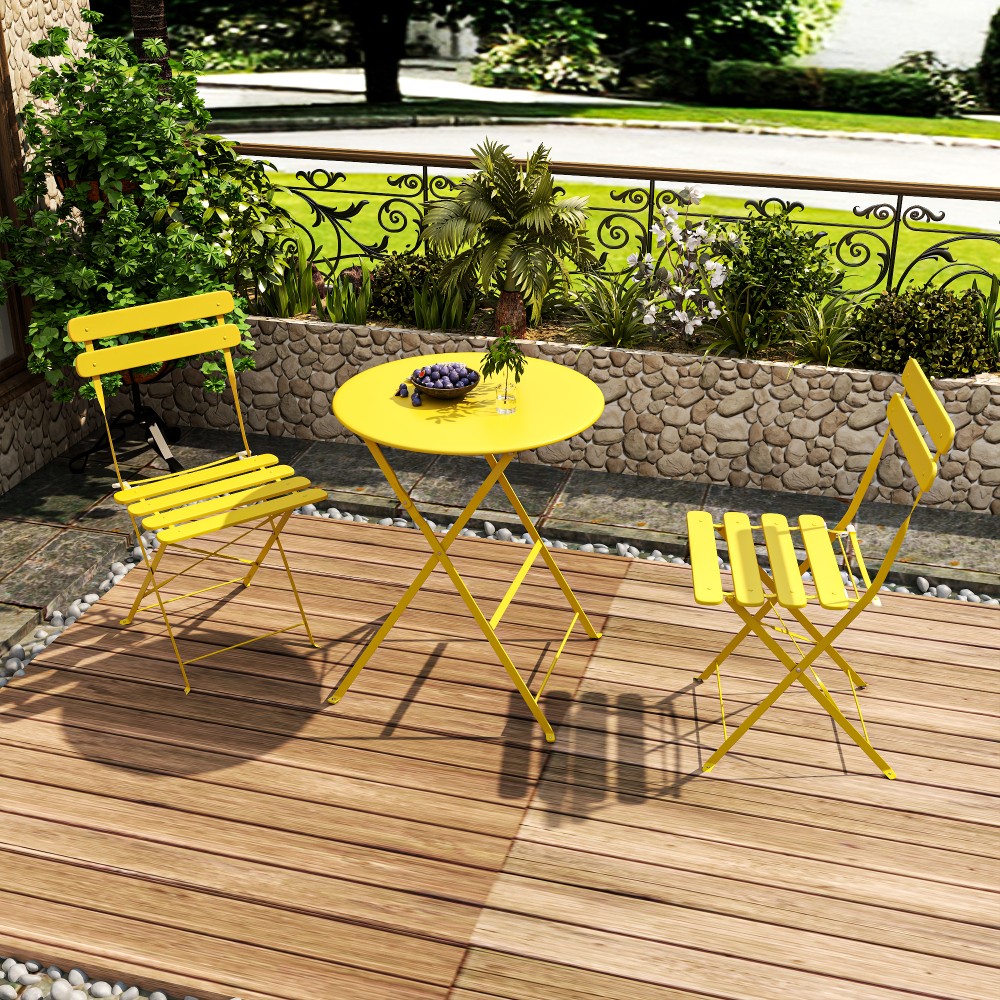 2-Person Folding Bistro Set with Cushions, Table & 2 Chairs, Yellow