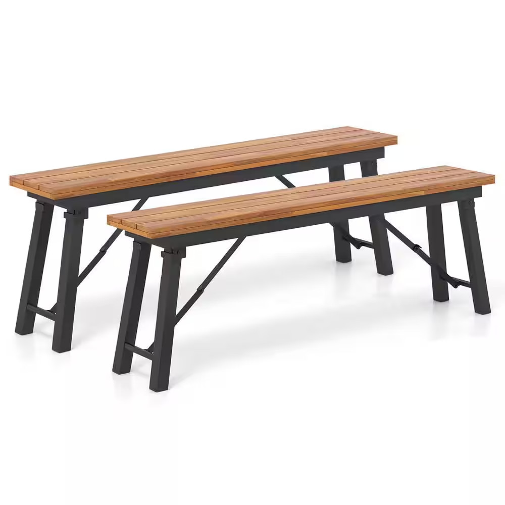 Outdoor Natural Wooden Folding Picnic Bench Set 55 In. Long Rectangular Dining C