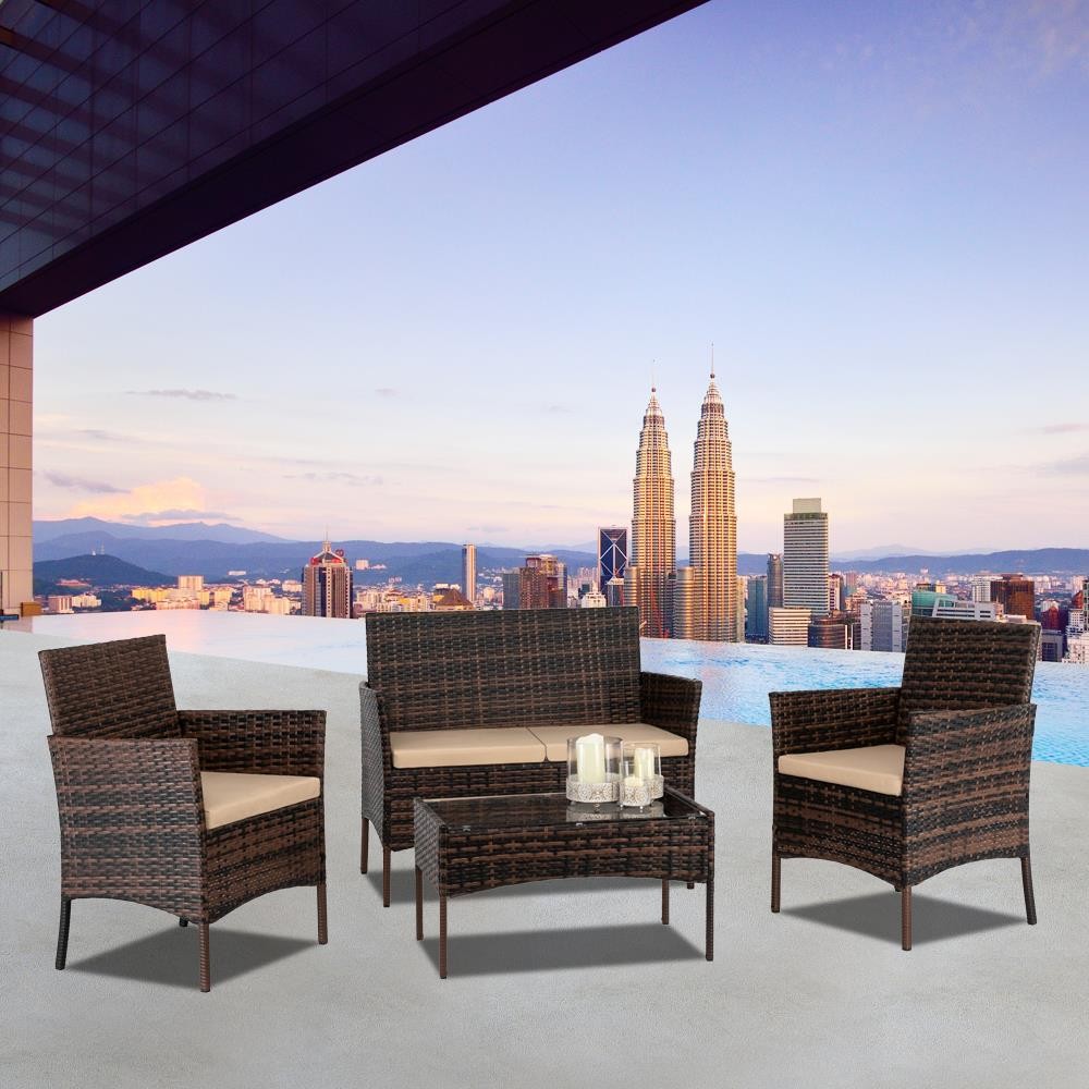 8 Pcs Outdoor Patio Lawn Sofa Set with Cushions Rattan Wicker Furniture Table