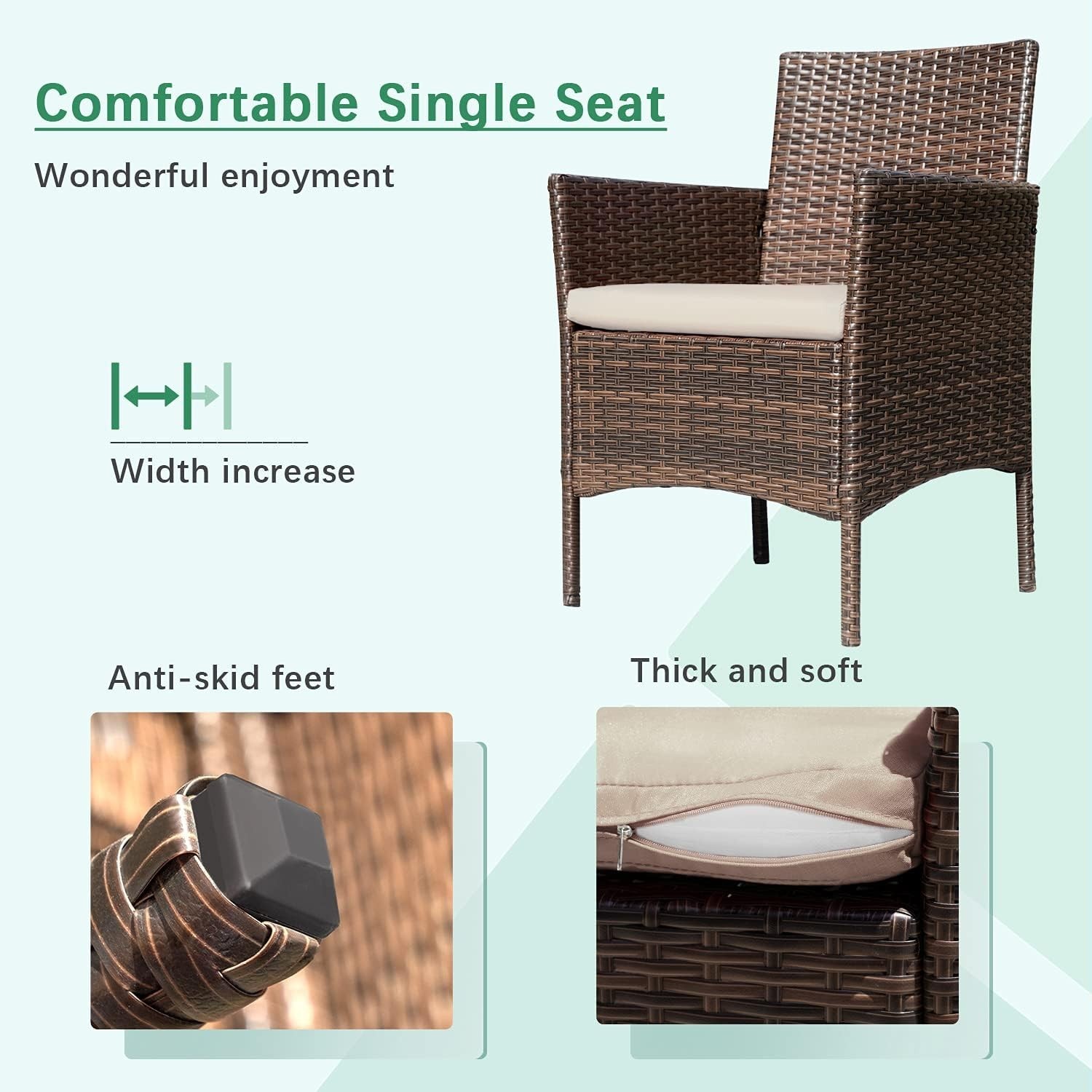 4-Piece Outdoor Wicker Conversation Set with Cushions & Glass Table, Brown Beige