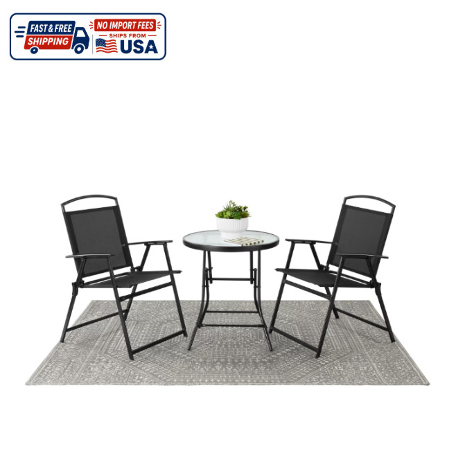 Mainstays Albany Lane 3-Piece Outdoor Bistro Set, Folding Chairs, Black
