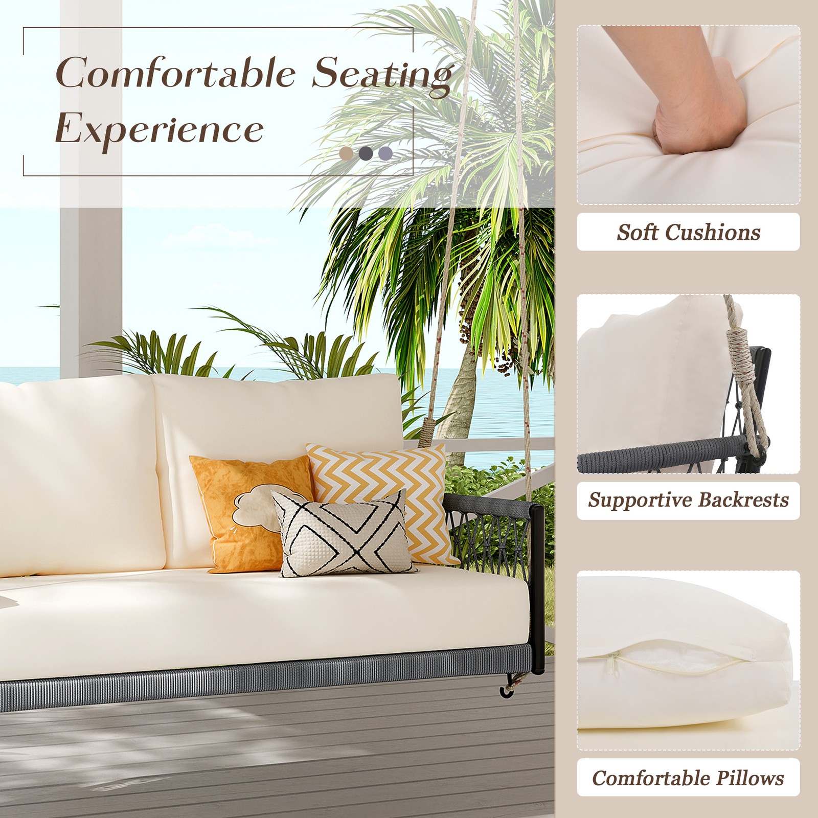 2-Person Outdoor Swing Sofa with Cushions, Woven Rope & Iron Frame