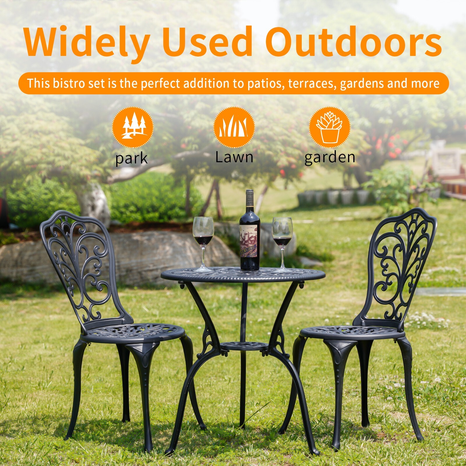 Bistro Set 3Piece Cast Aluminum Bistro Set,Bistro Table and Chairs Set of 2Black