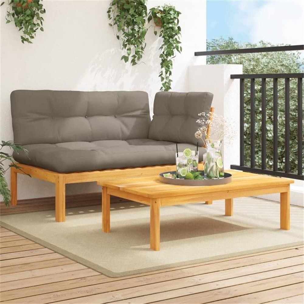 Pemberly Row Solid Acacia Wood Medium Modular Patio Sofa Set in Taupe