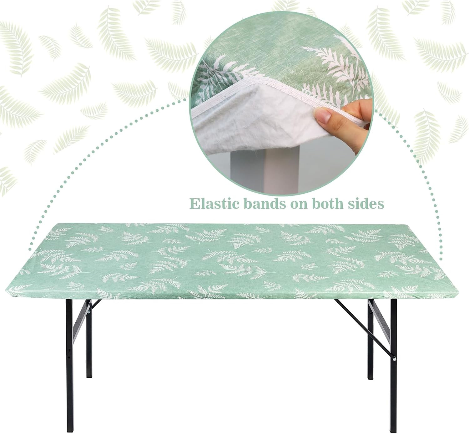 Fitted Tablecloth for 6 Foot Rectangle Tables Green Table Cloth Picnic Vinyl