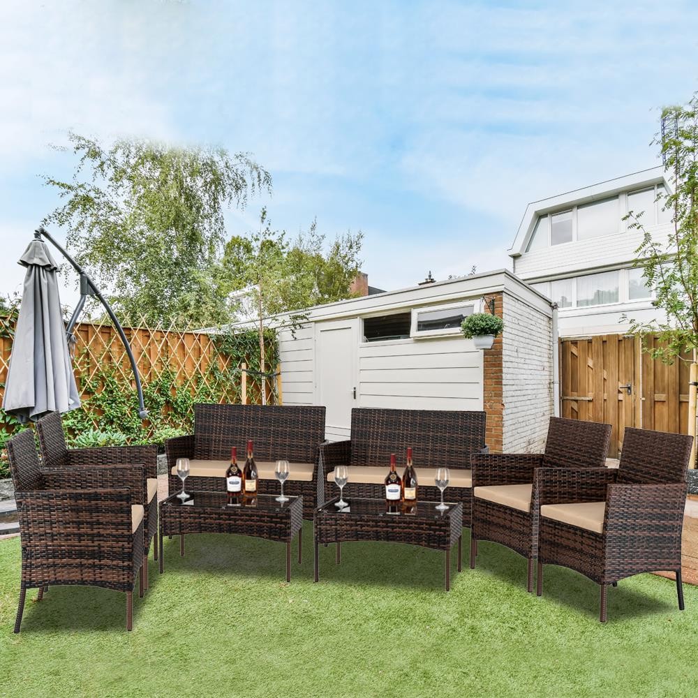 8 Pcs Outdoor Patio Lawn Sofa Set with Cushions Rattan Wicker Furniture Table