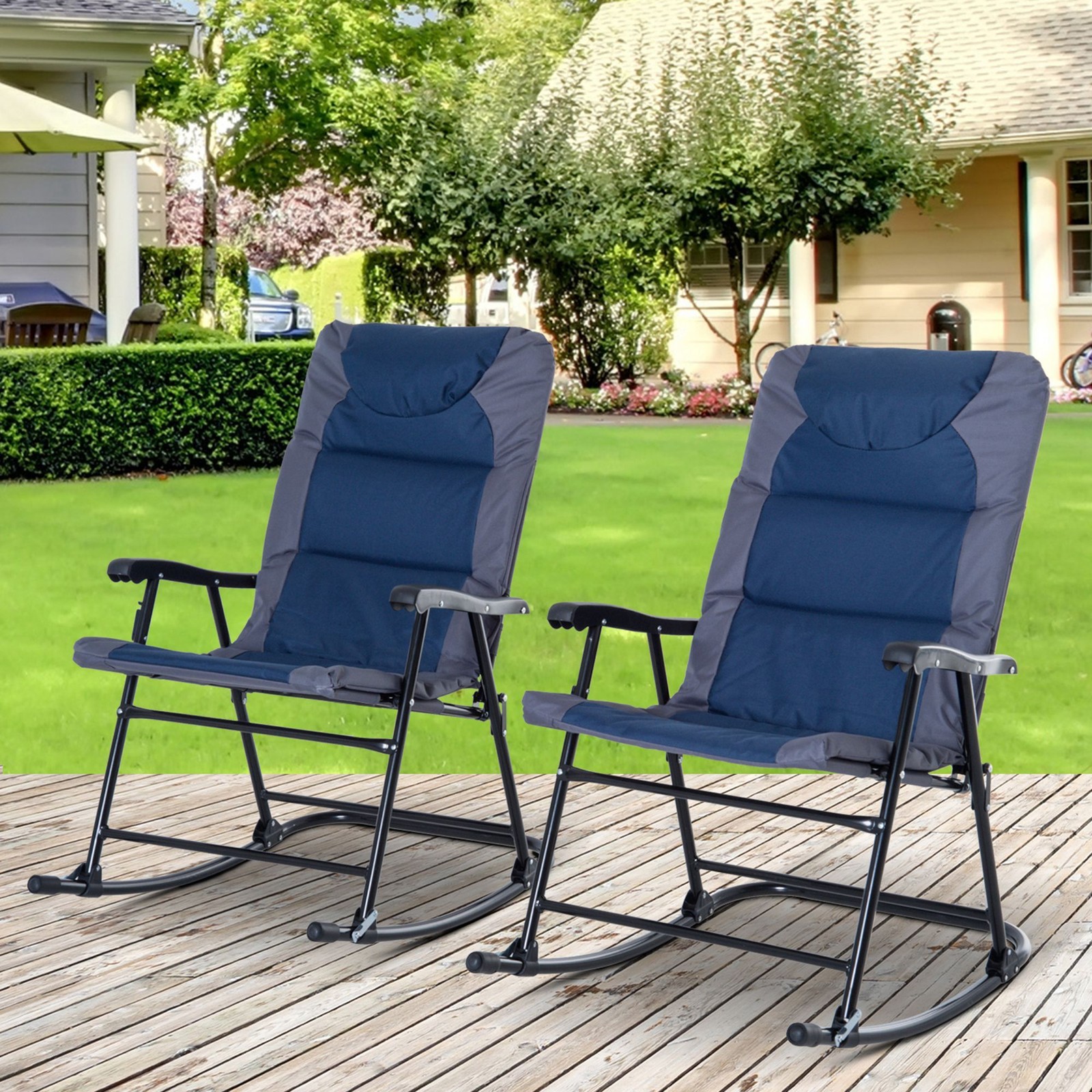 Dual Rocking Chair Set Outdoor 265lb Capacity Breathable Fabric Finish