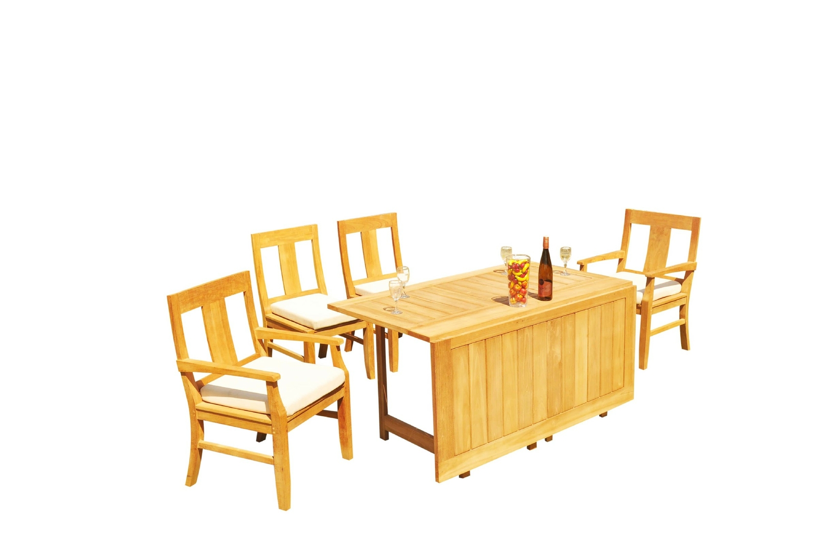 DSOS A-Grade Teak 5pc Dining Set 60″ Square Rectangle Butterfly Table Chair