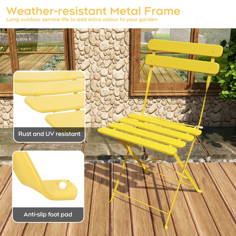 2-Person Folding Bistro Set with Cushions, Table & 2 Chairs, Yellow