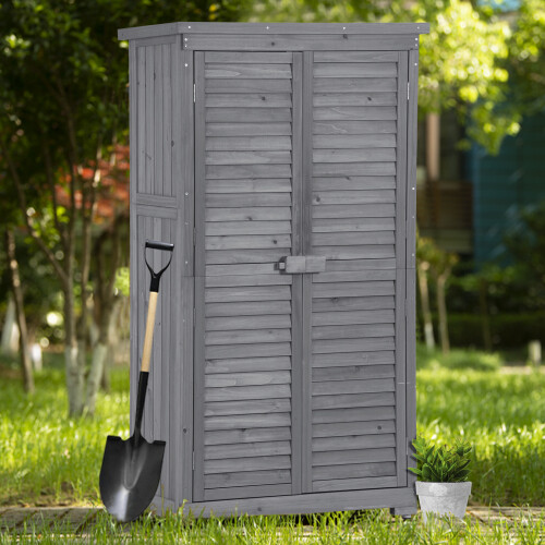 Wooden Garden Shed 3-tier Patio Storage Cabinet Outdoor Organizer Wooden Lockers