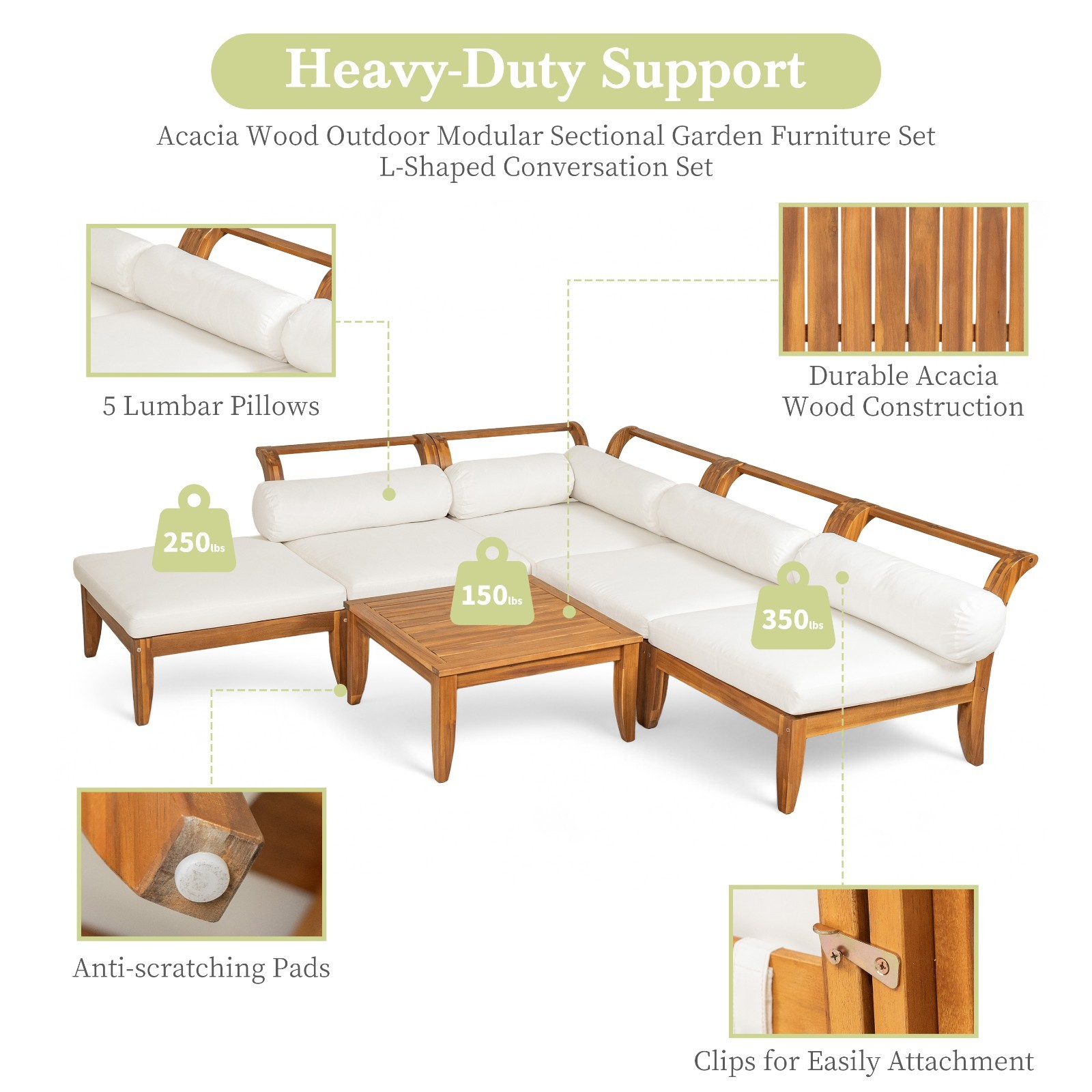 6-Piece Acacia Wood Patio Sectional