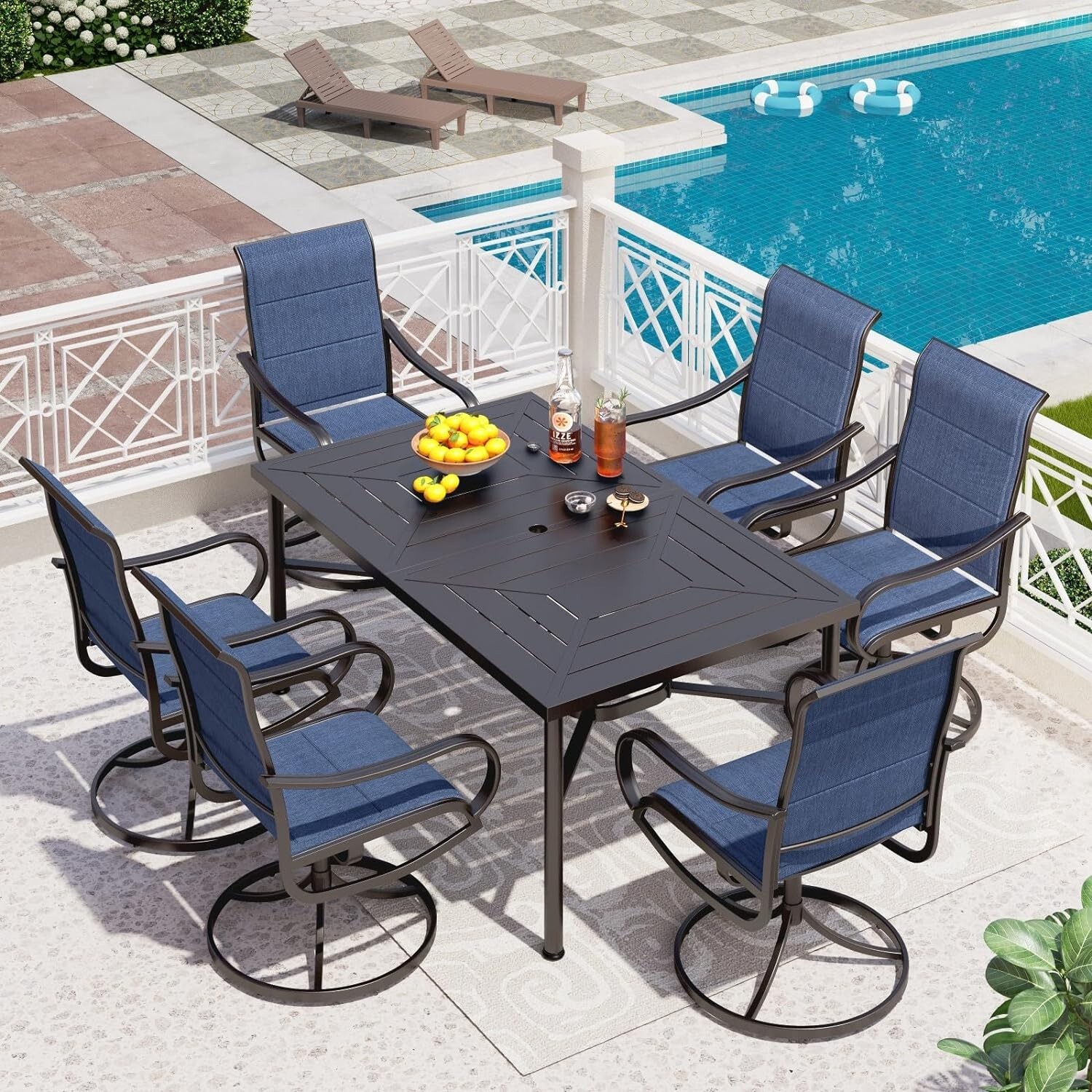 7 Piece Outdoor Furniture Set Swivel Patio Dining Chairs and Rectangular Table