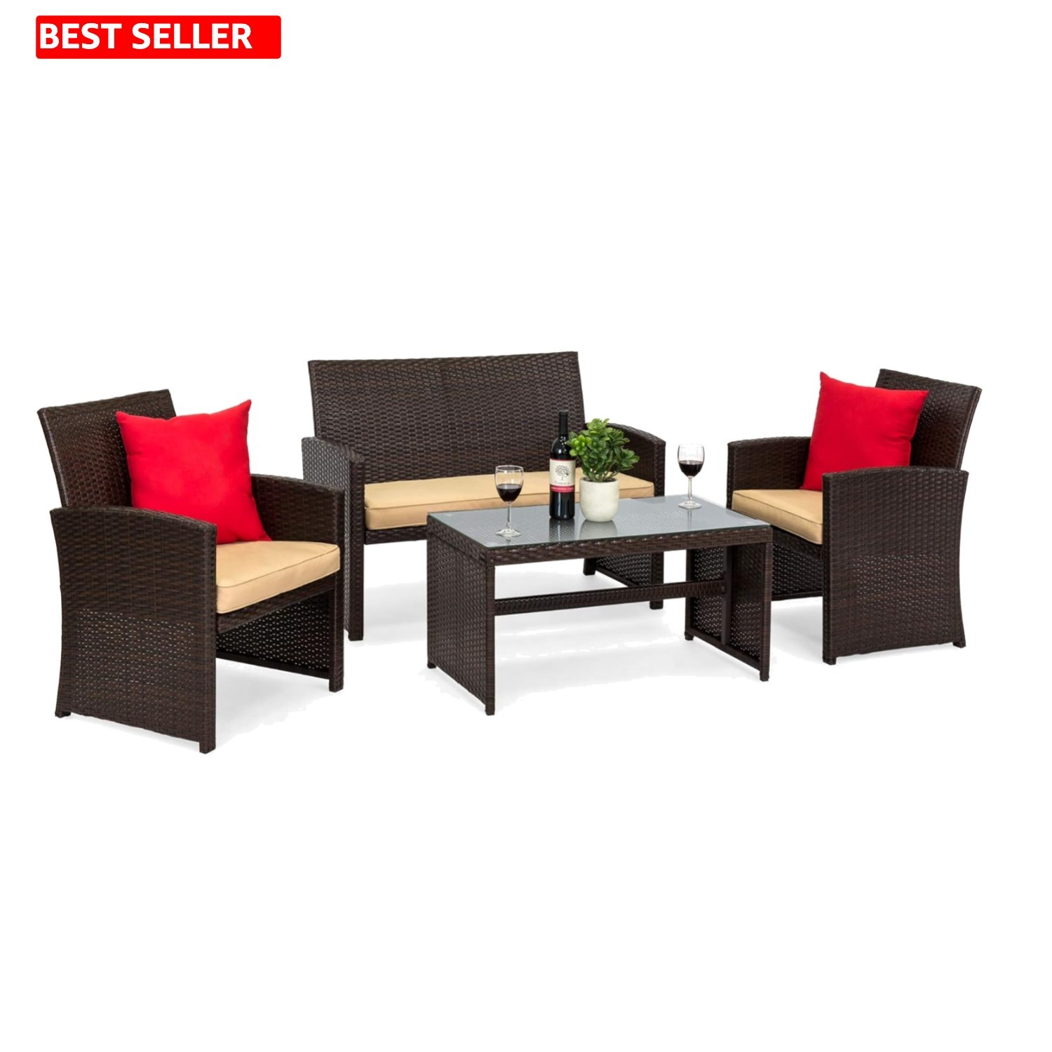 Elegant 4-Piece Outdoor Wicker Patio Set – Modular Design for Stylish Living
