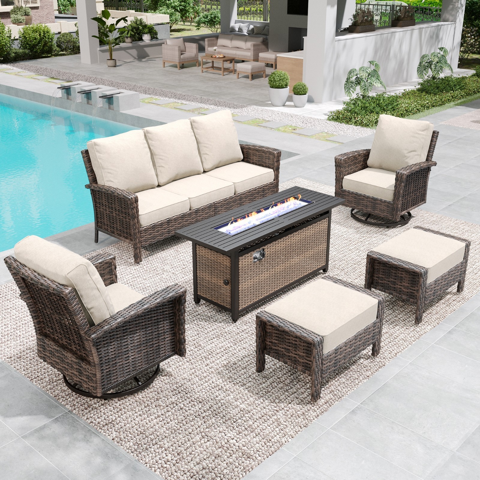 Fire Pit Table Outdoor Furniture Set Patio Conversation Set Patio Swivel Chair