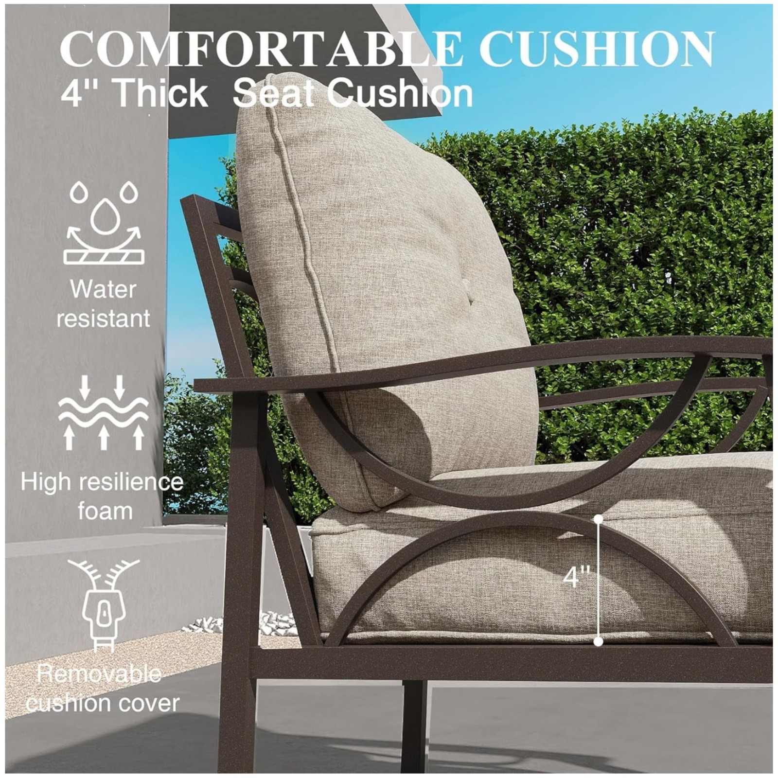 Outdoor Patio Set 70″ 3-Seat Sofa & Coffee Table with Cushions