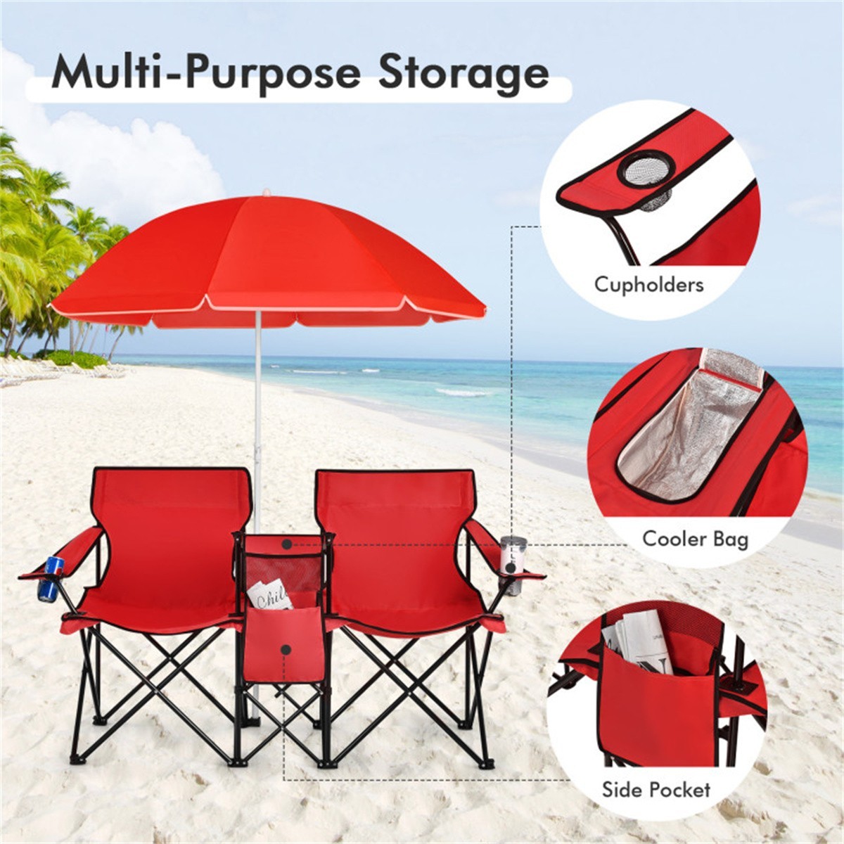 ❄️FREE SHIPPING!❄️2 Foldable Outdoor Chairs & Umbrellas 4 Camping or Tailgating!