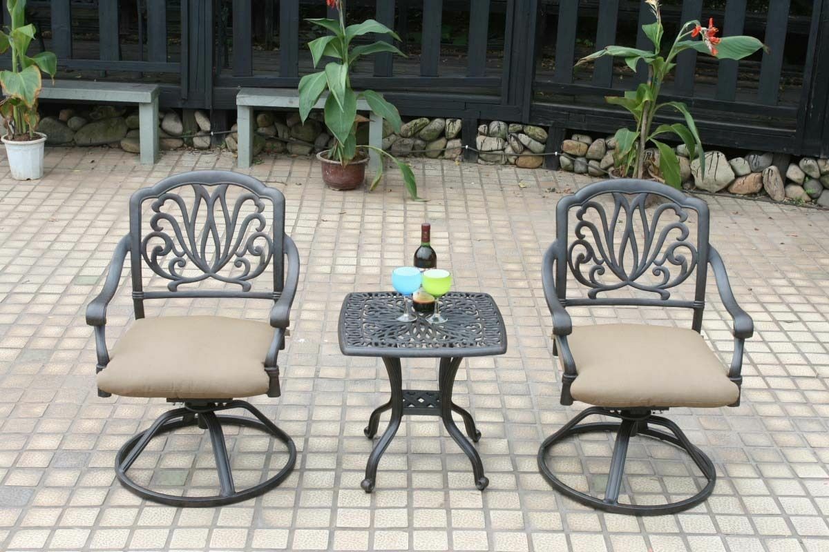 Patio bistro set 3 Piece outdoor swivel rocker Elisabeth chairs cast aluminum