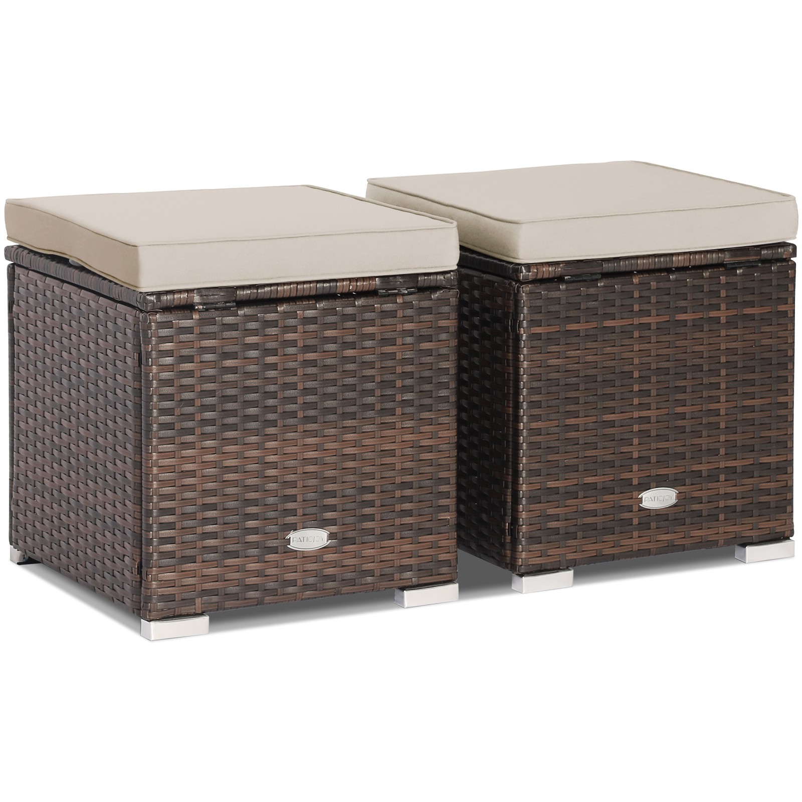 Patio2PCS Rattan Ottomans Seat Side Table Storage Box Footstool W/Cushion Black