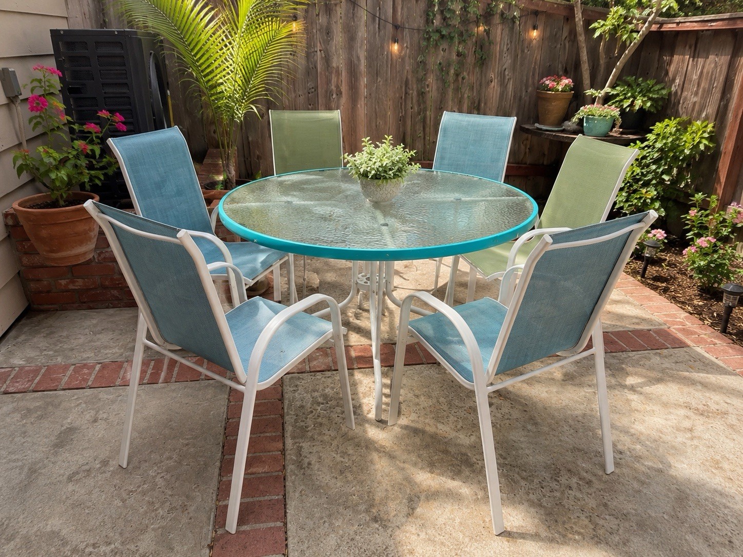 5-Piece Patio Dining Set Round Clear Glass Top Metal Table & 4 Chairs