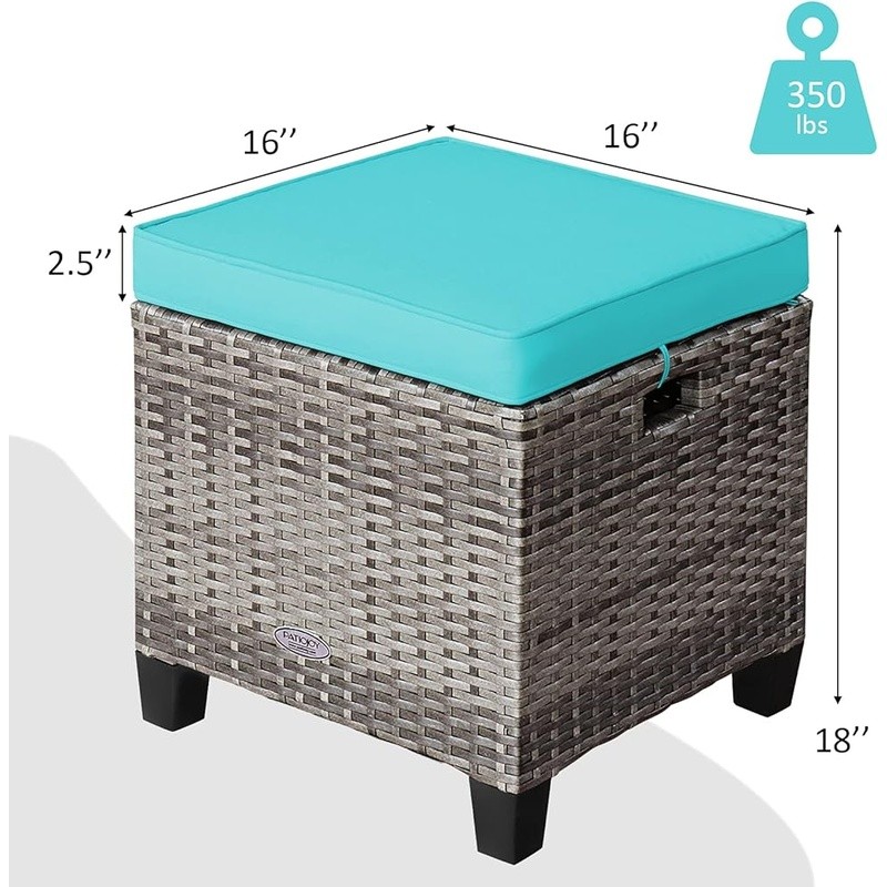 2 in 1 Outdoor Wicker Ottoman Set Multipurpose Footrest Portable Patio Furniture