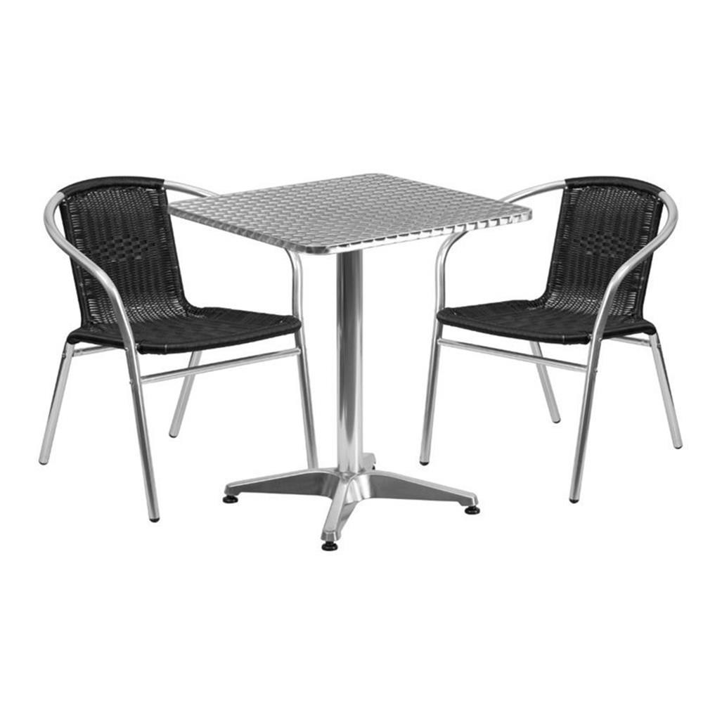 Bowery Hill Contemporary 23.5″W Aluminum Table Set-2 Chairs In Black