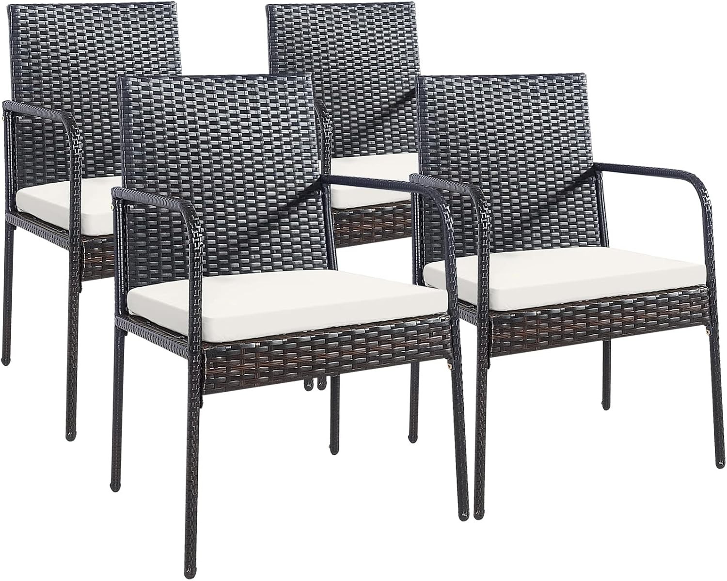 Patio Rattan Dining Chairs Set of 4 Outdoor Wicker Chair Set with Soft Cushions