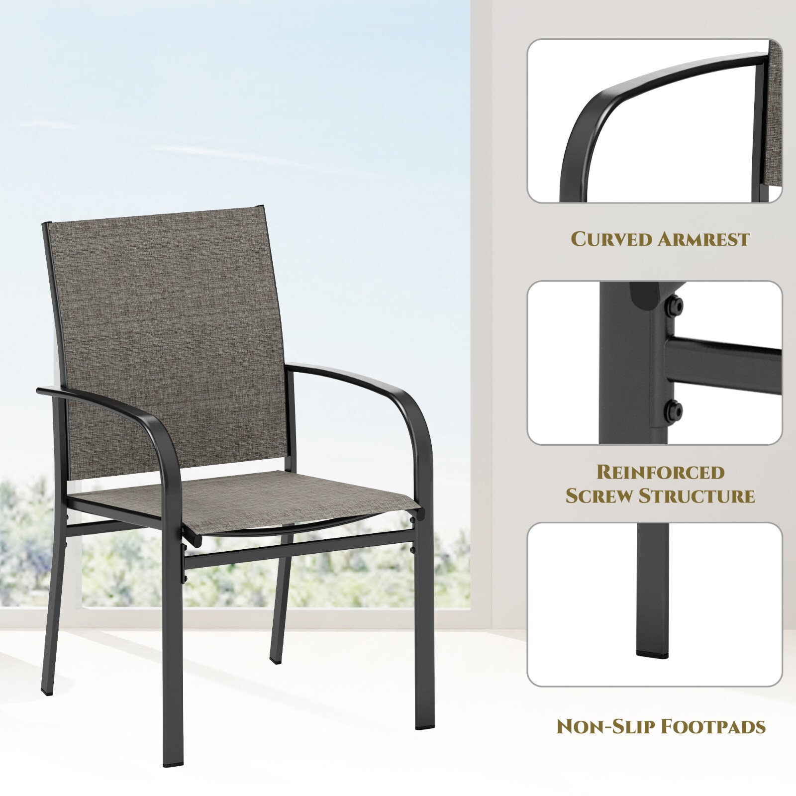 5 Piece Outdoor Patio Dining Set 37″ Square Table with Umbrella Hole 4 Chairs