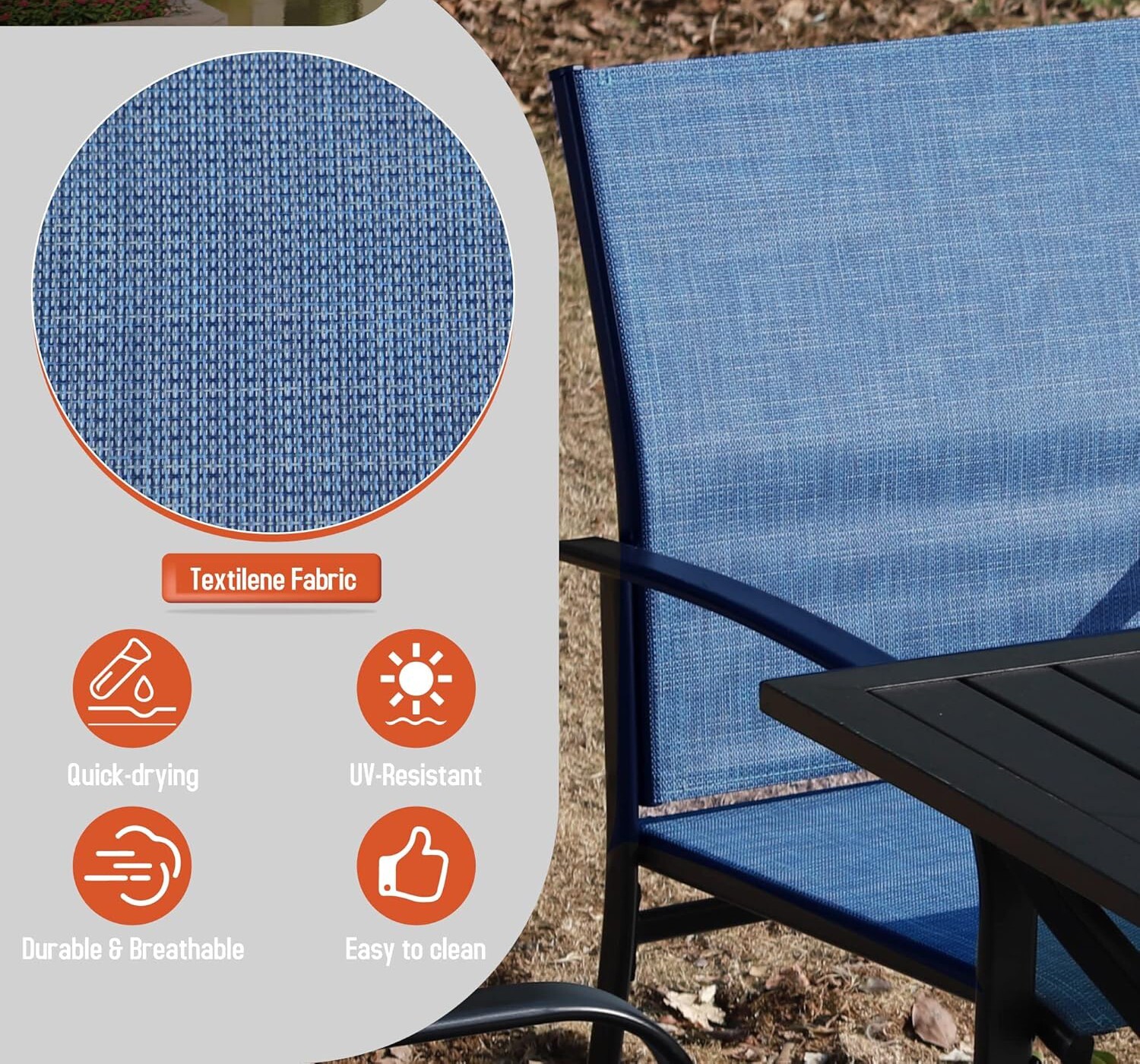 7 Piece Patio Dining Set Outdoor Table Chairs Set with Umbrella Hole Blue