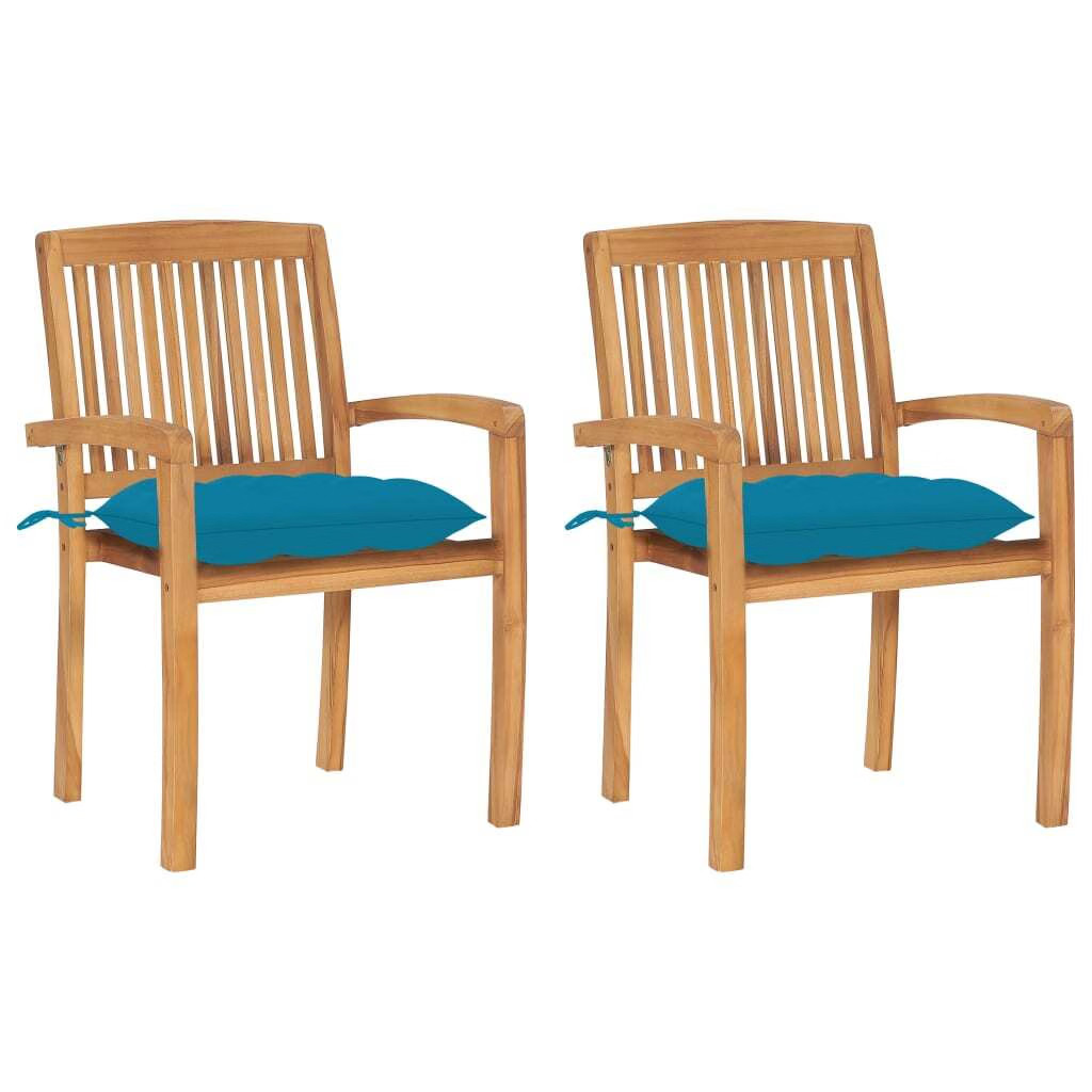 Patio Chairs 2 pcs with Light Blue Cushions Solid Teak Wood