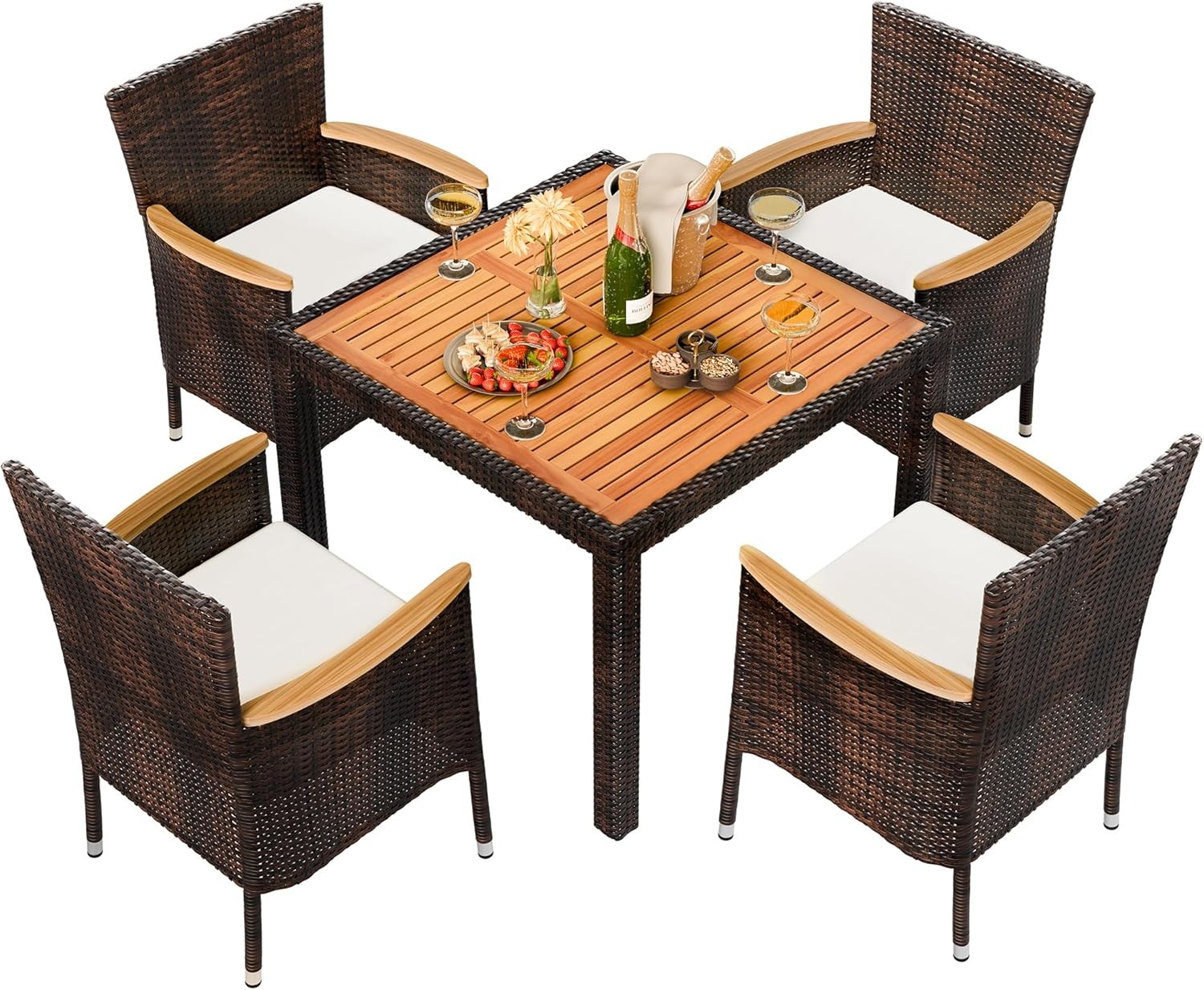 Shintenchi 5 PCS Patio Dining Set Brown Rattan Wicker