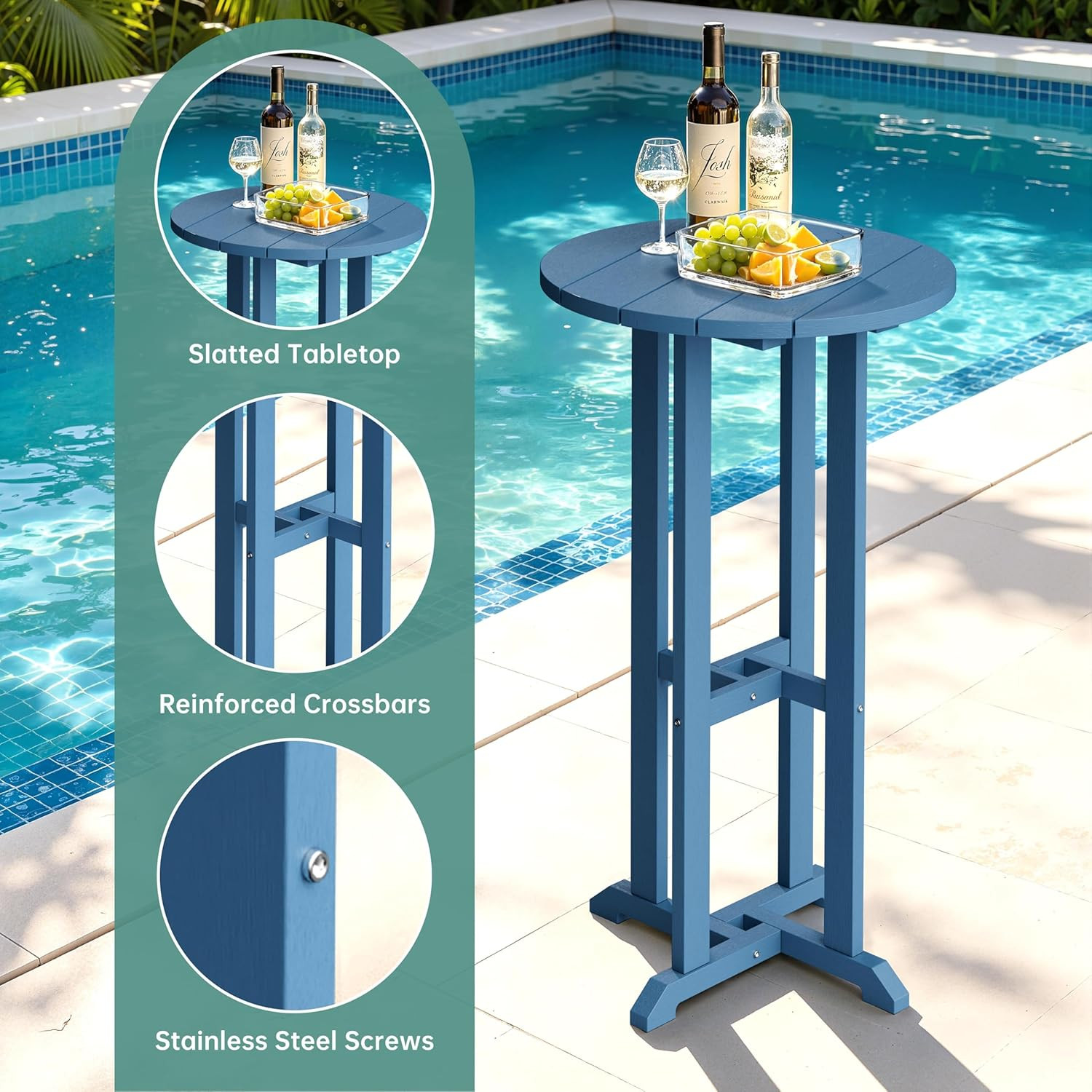JY QAQA 3-Piece Blue Adirondack Bar Set for Patio, Balcony, or Poolside