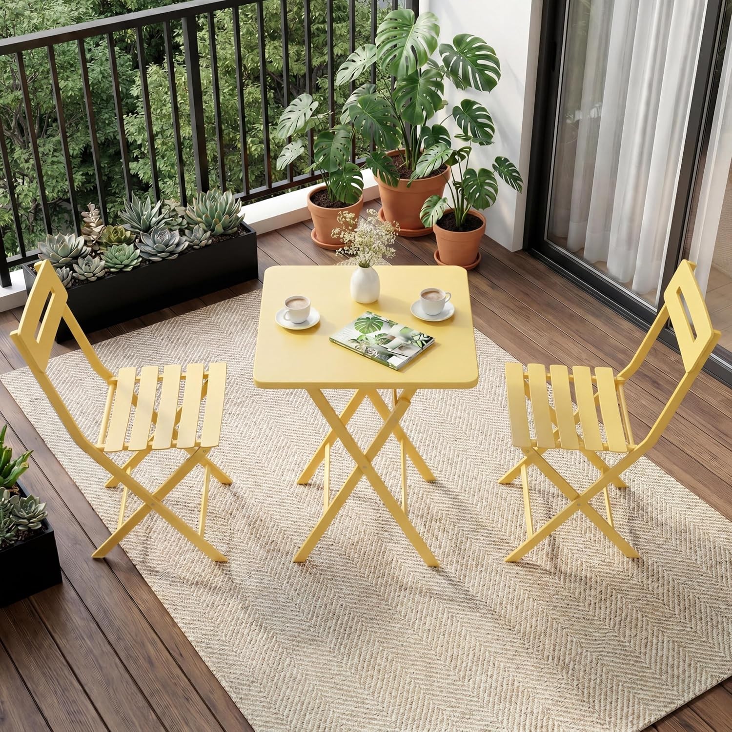 3Piece Folding Bistro Set Outdoor Patio Furniture Chairs Table Weather-Resistant