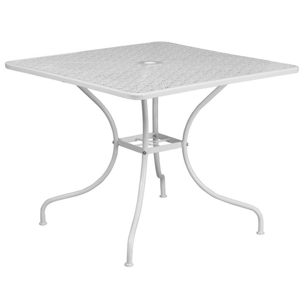 Flash Furniture 35.5″ Square Steel Flower Print Patio Dining Table in White