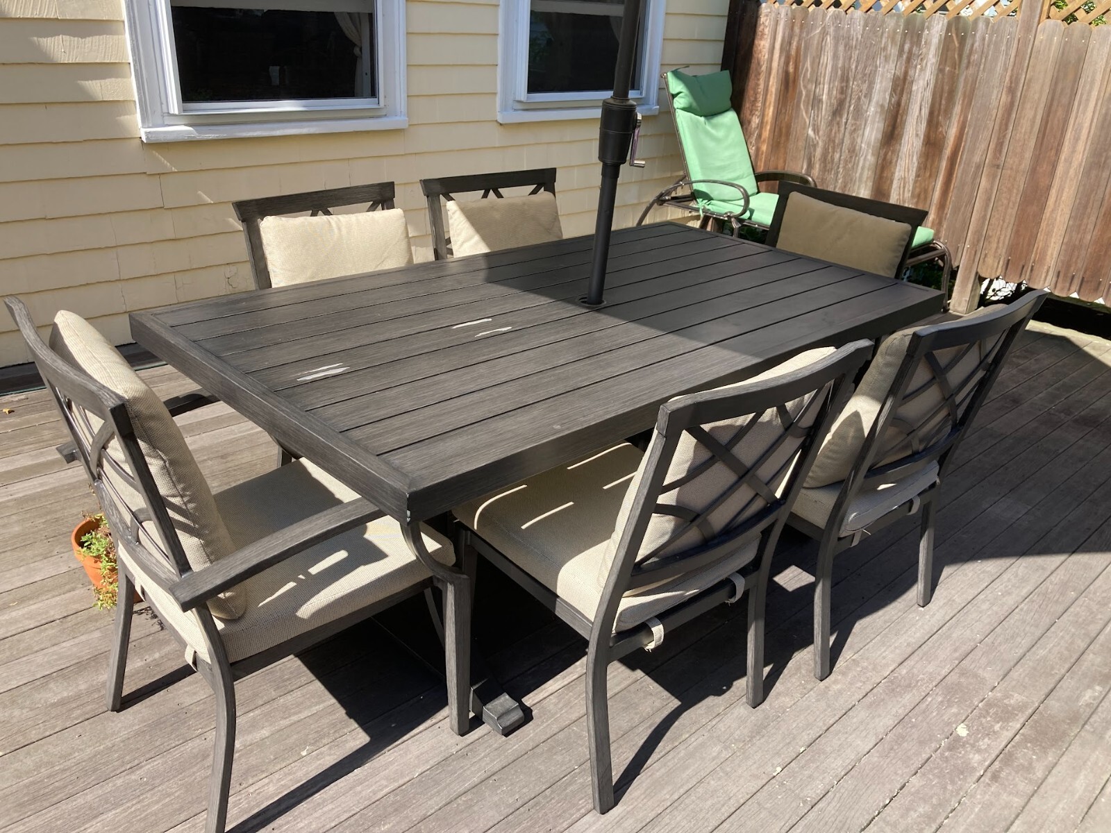 Brand New 7-Piece Modern Aluminum Outdoor Dining Set w/ Beige Cushions