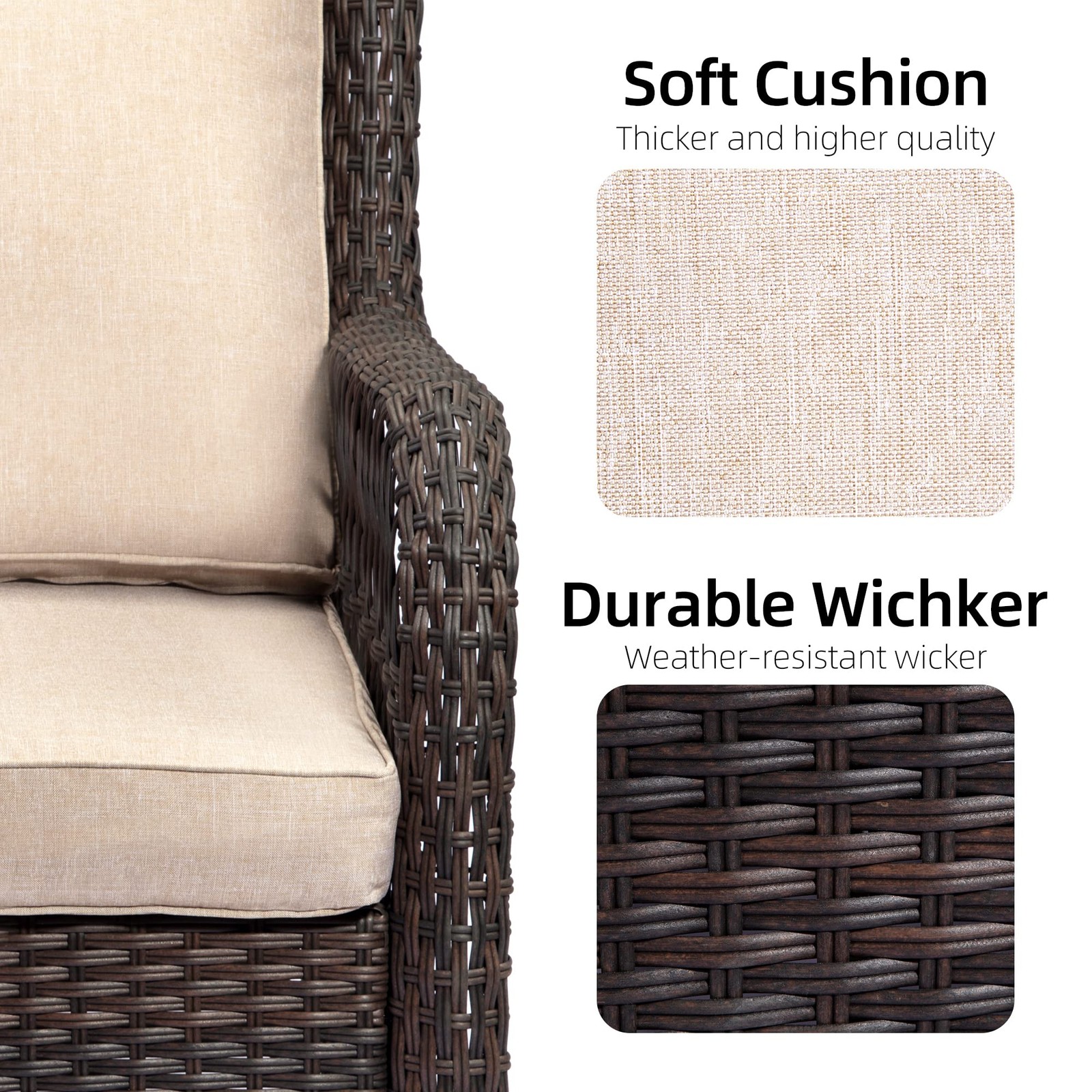 Wicker Rotating Rocking Chair Patio Set 360 Degree with Glass Table