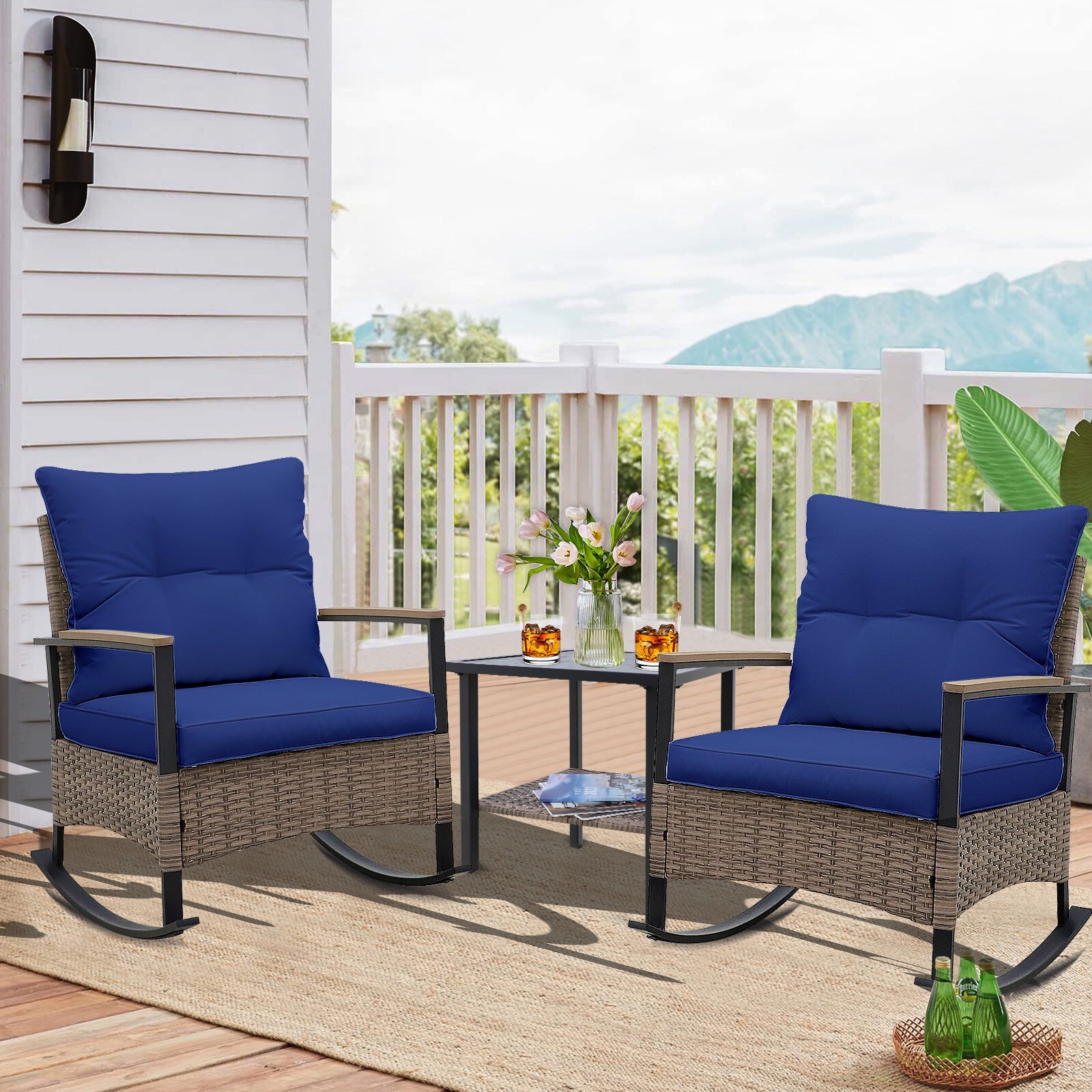 EAGLE PEAK 3 Piece Outdoor Conversation Set 2 Rocking Chairs and Side Table