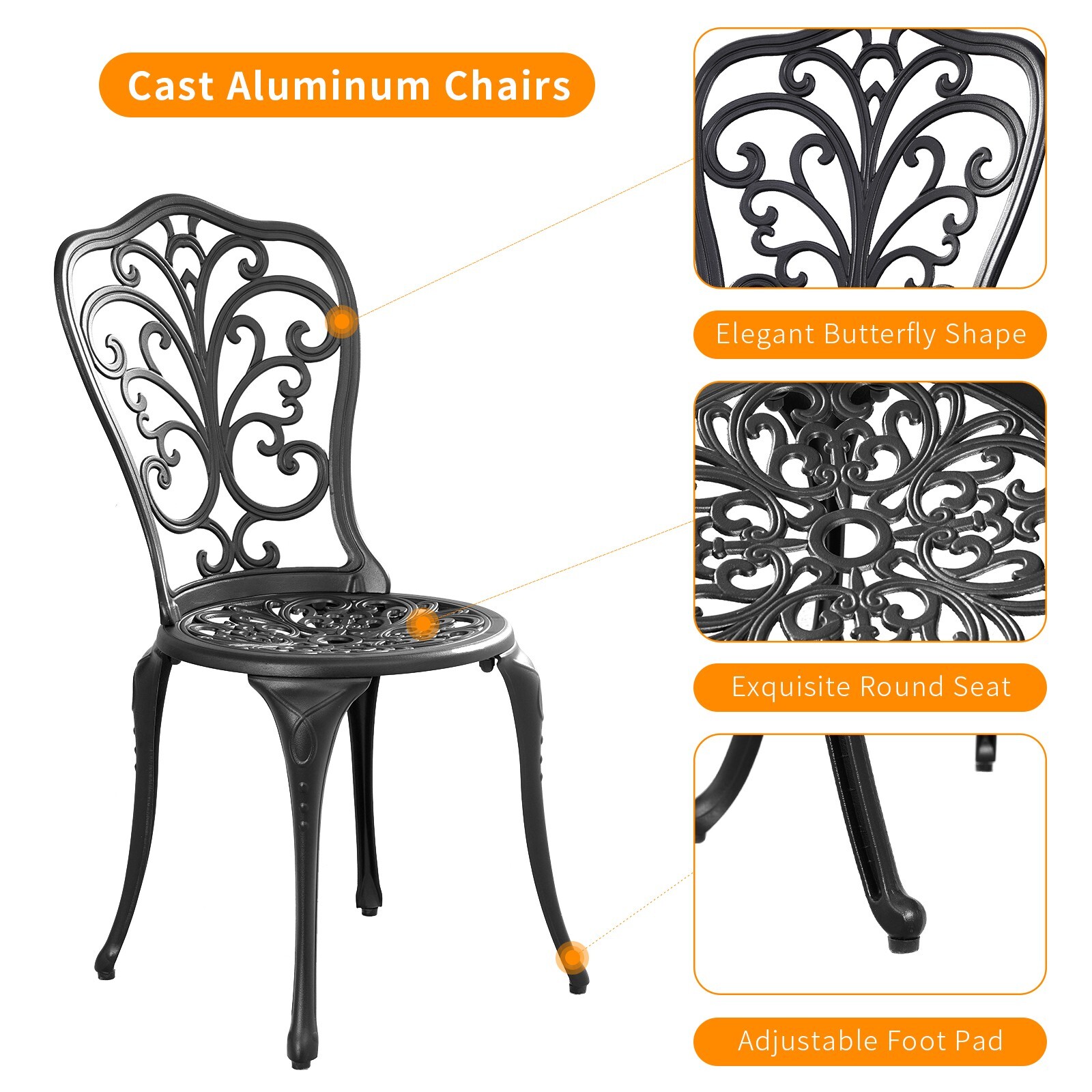 Bistro Set 3Piece Cast Aluminum Bistro Set,Bistro Table and Chairs Set of 2Black