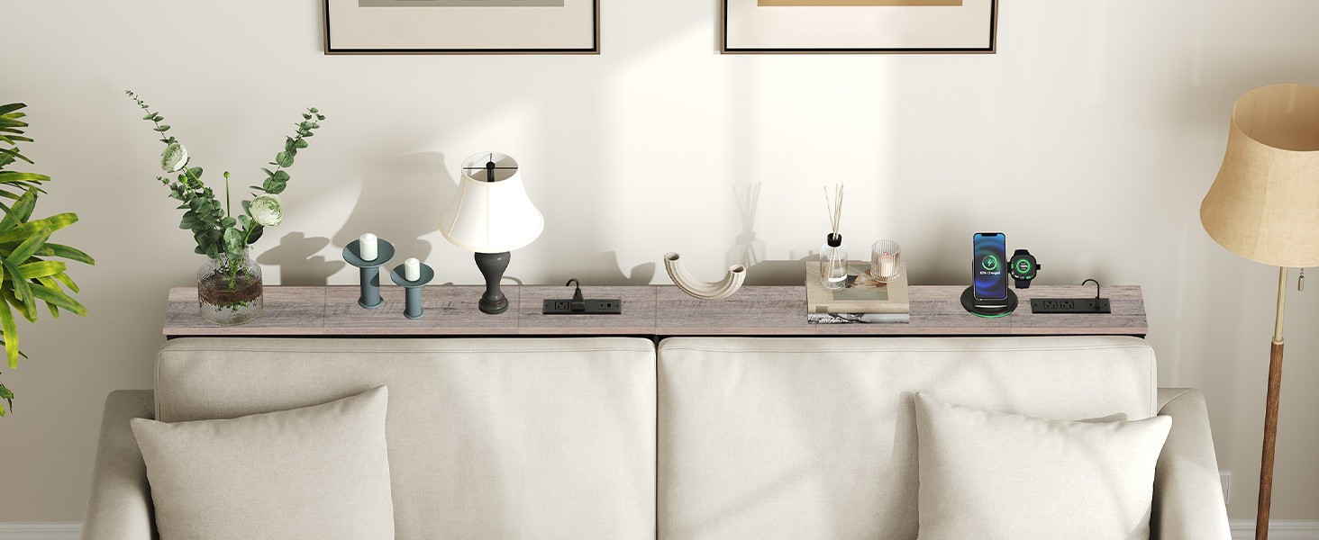 39.4 Inch Narrow Console Table with Power Outlets, 5.9 Inch Sofa