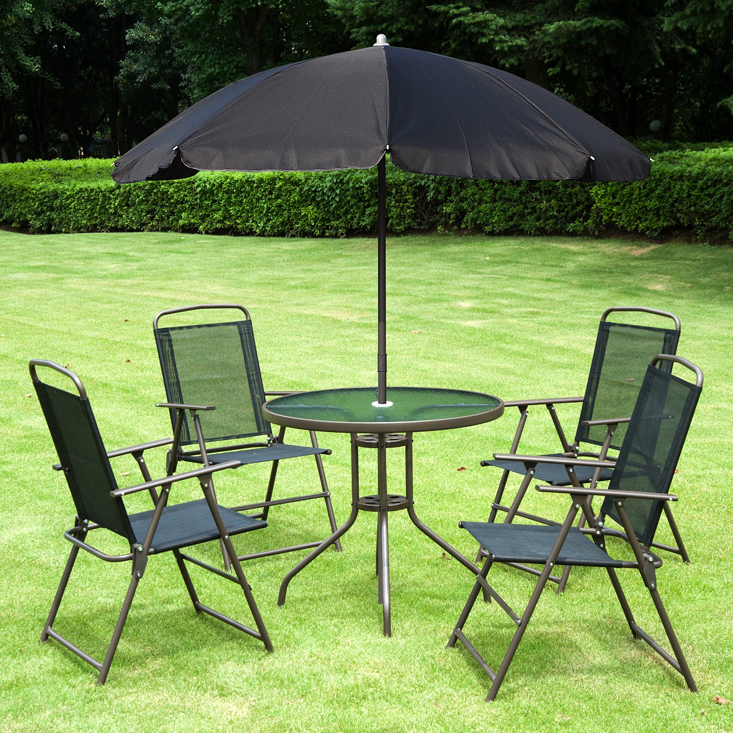 6 Piece Patio Dining Set for 4 with Umbrella Outdoor Table and Chairs for Garden